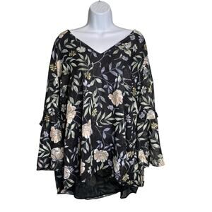 Calvin Klein Women's Dark Floral Chiffon Tunic Top Size 3X Fairy Goth Flowy Boho